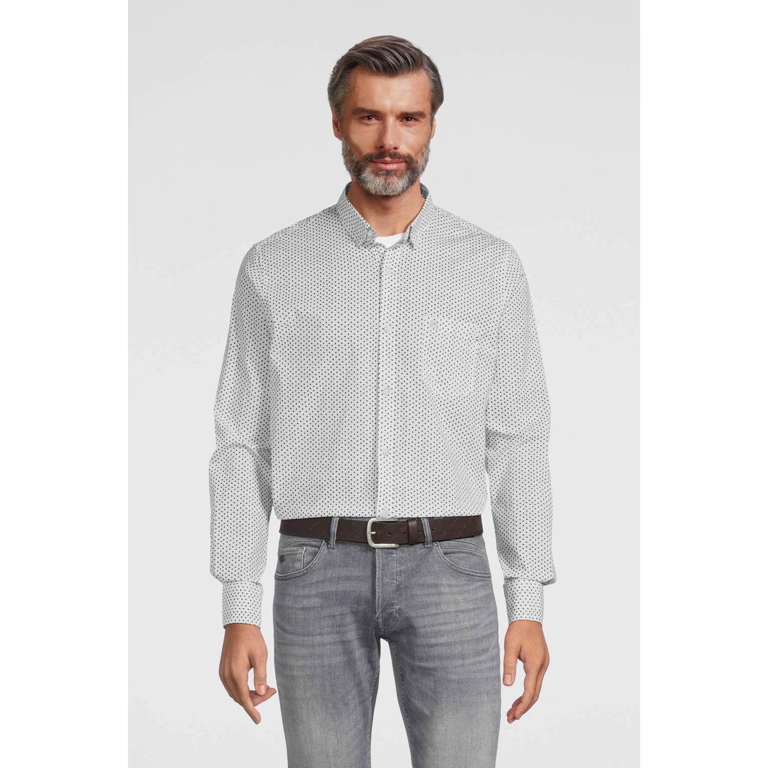 LERROS regular fit overhemd met all over print white