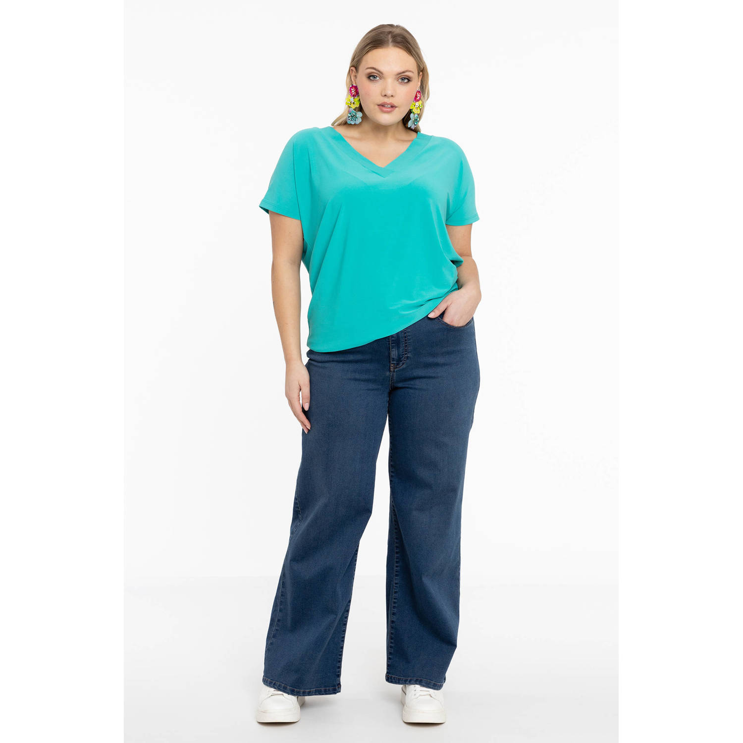 YOEK T-shirt DOLCE van travelstof turquoise