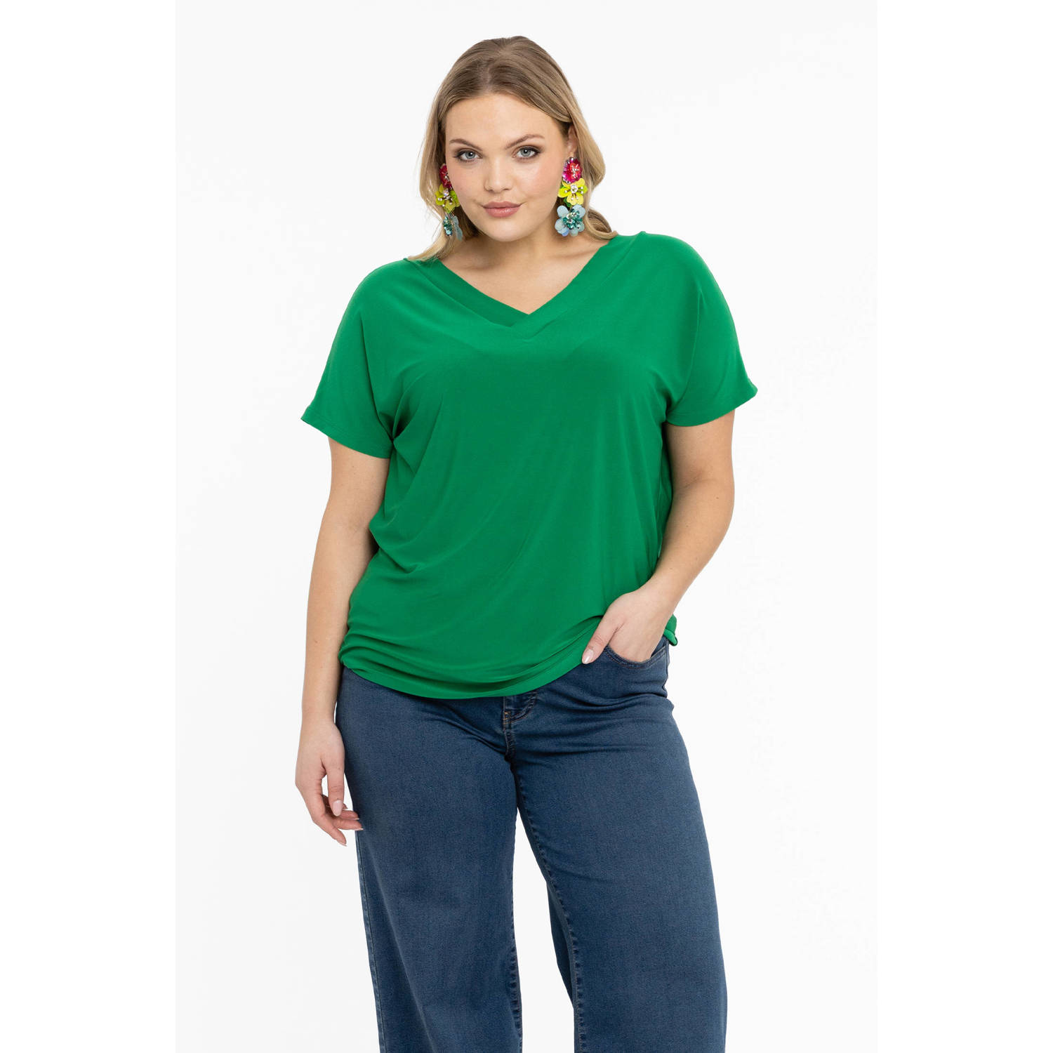 YOEK T-shirt DOLCE van travelstof groen