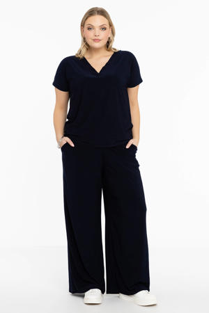 high waist wide leg broek DOLCE van travelstof blauw