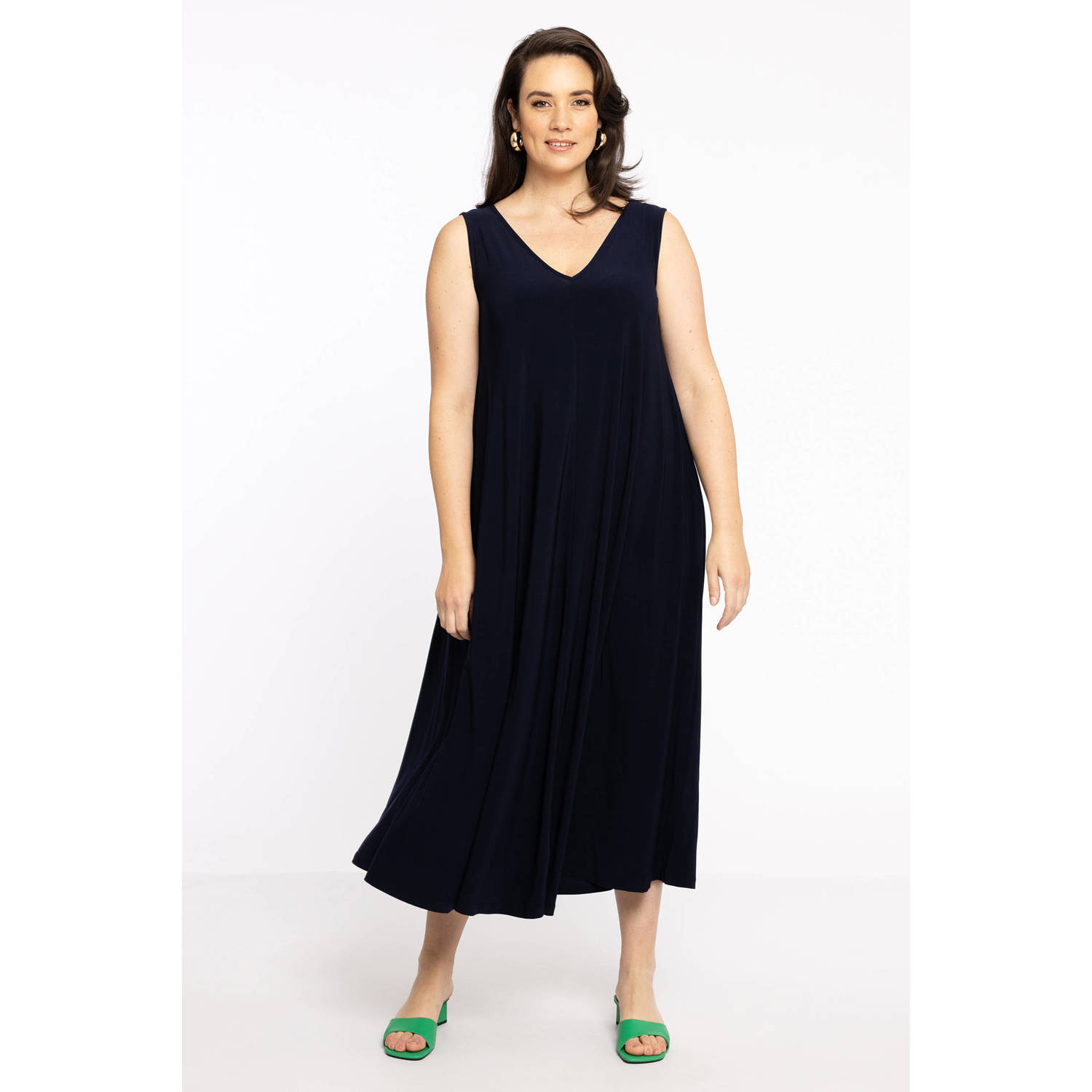 YOEK maxi jurk DOLCE van travelstof blauw