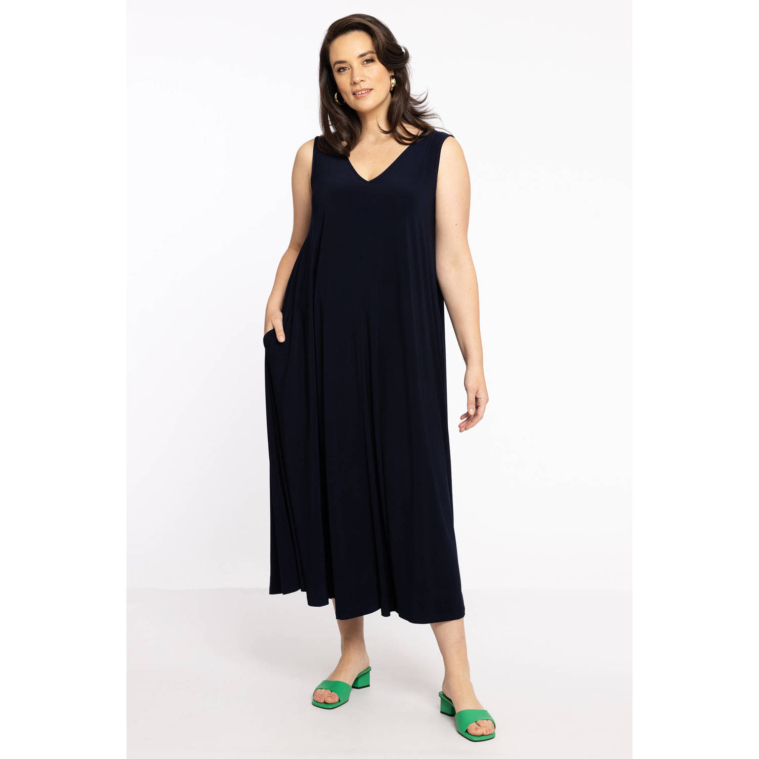 YOEK maxi jurk DOLCE van travelstof blauw