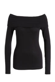 thumbnail: Zwarte dames anytime off shoulder top van viscose met effen en lange mouwen