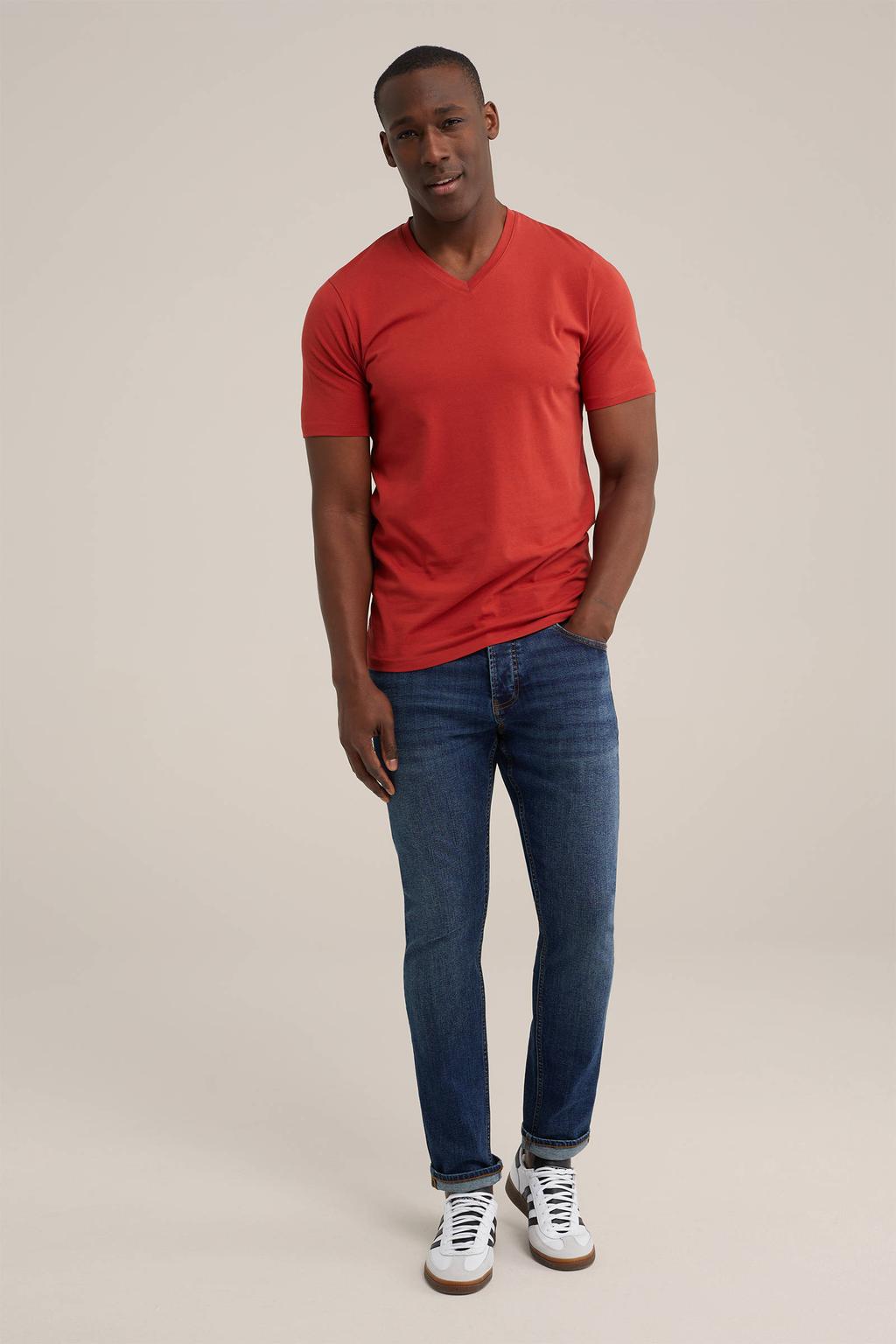 Rode heren WE Fashion T-shirt van katoen met effen, korte mouwen en ronde hals