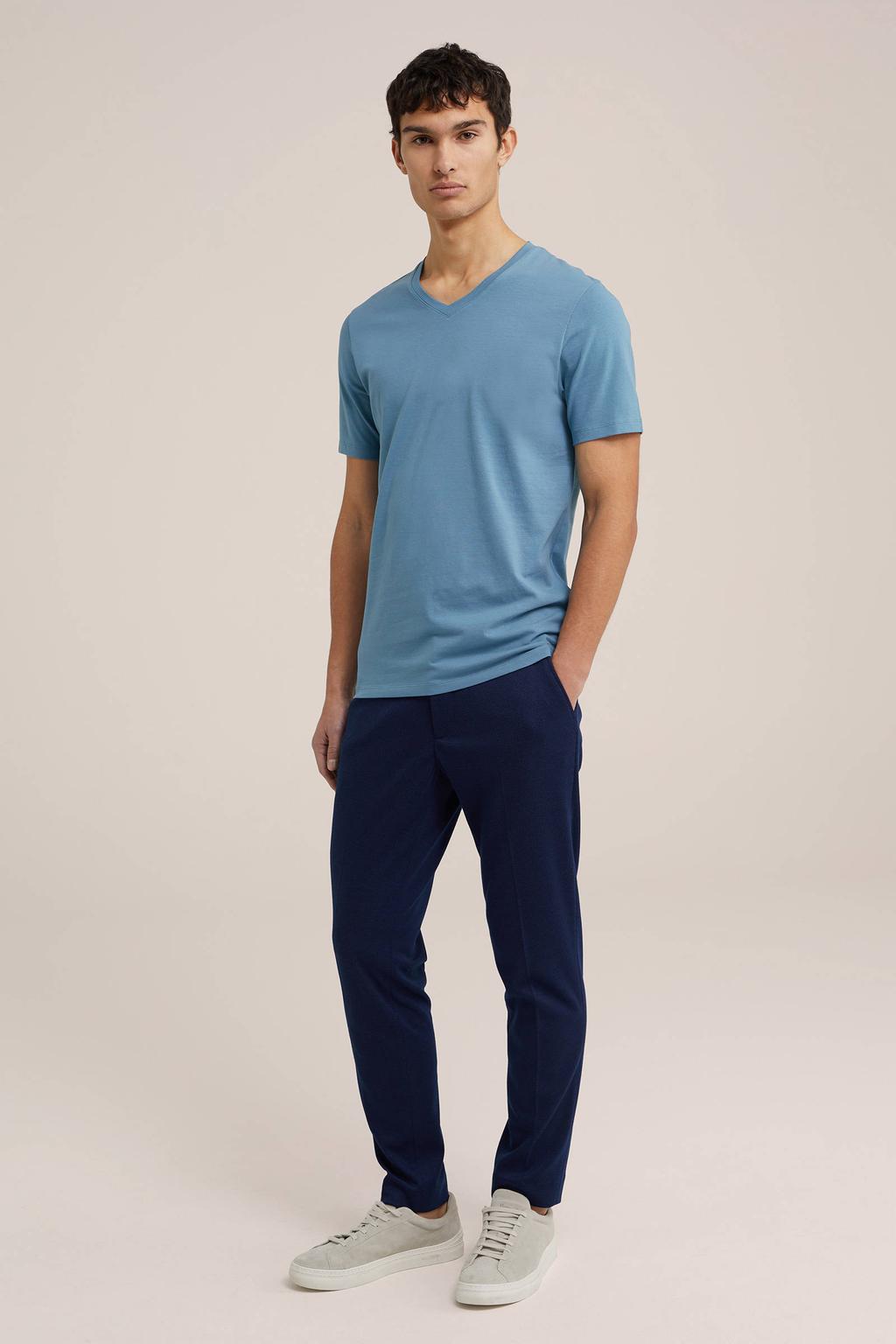 Blauwe heren WE Fashion T-shirt bright mint van katoen met effen, korte mouwen en ronde hals