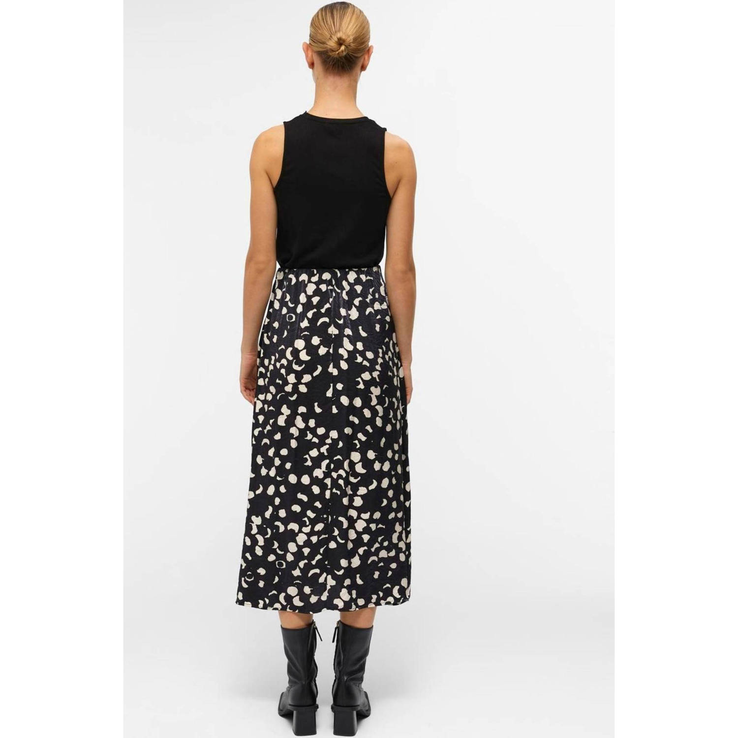 OBJECT midi rok OBJOMIKA met all over print zwart ecru