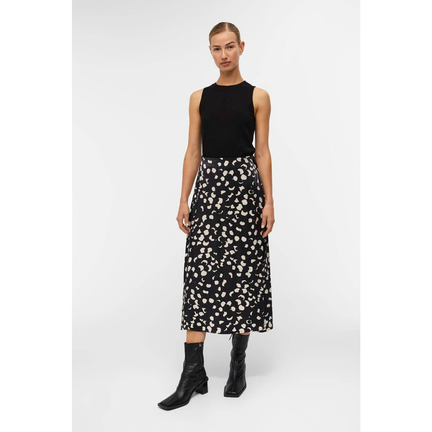 OBJECT midi rok OBJOMIKA met all over print zwart ecru