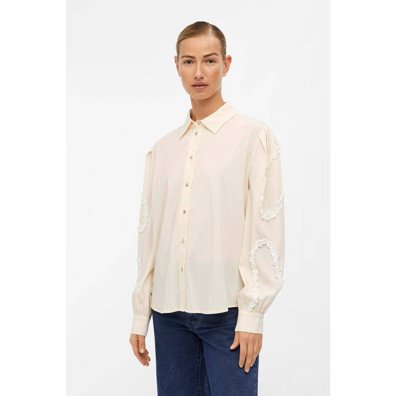OBJECT blouse OBJGRONJA met 3D applicatie wit