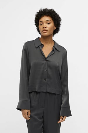 blouse OBJHELLA van gerecycled polyester grijs