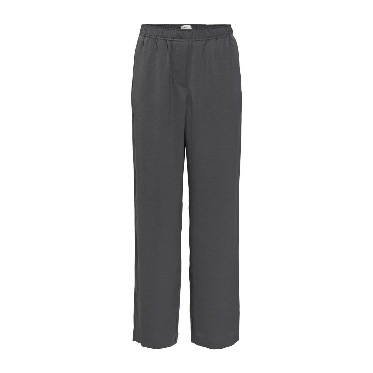 OBJECT wide leg pantalon OBJHELLA van gerecycled polyester grijs
