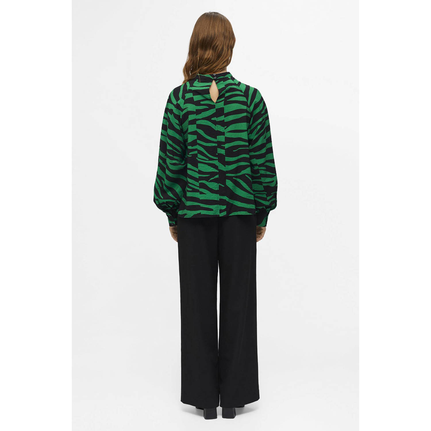 OBJECT top OBJCIRA met zebraprint en open detail groen zwart