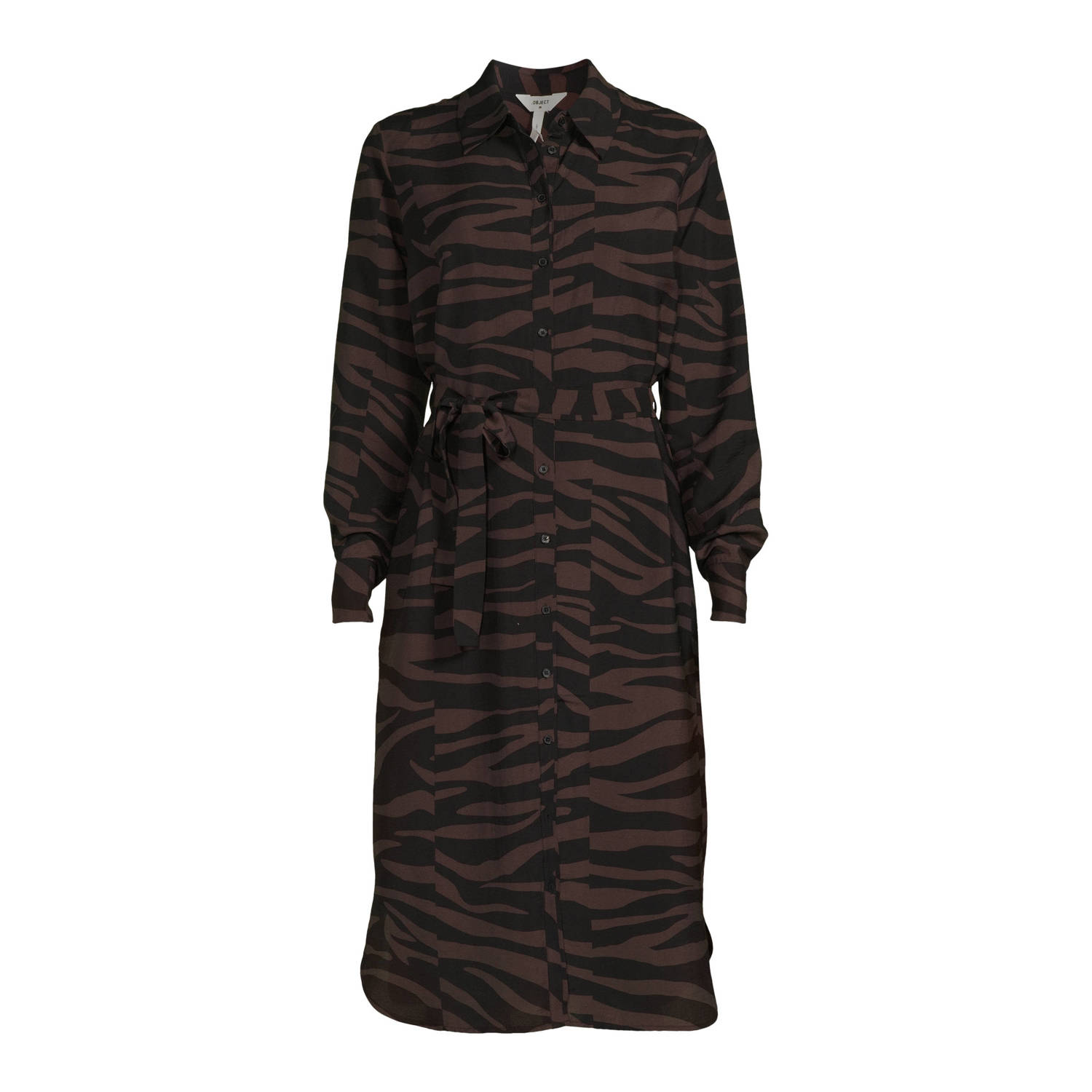 OBJECT blousejurk OBJCIRA met zebraprint en ceintuur bruin zwart