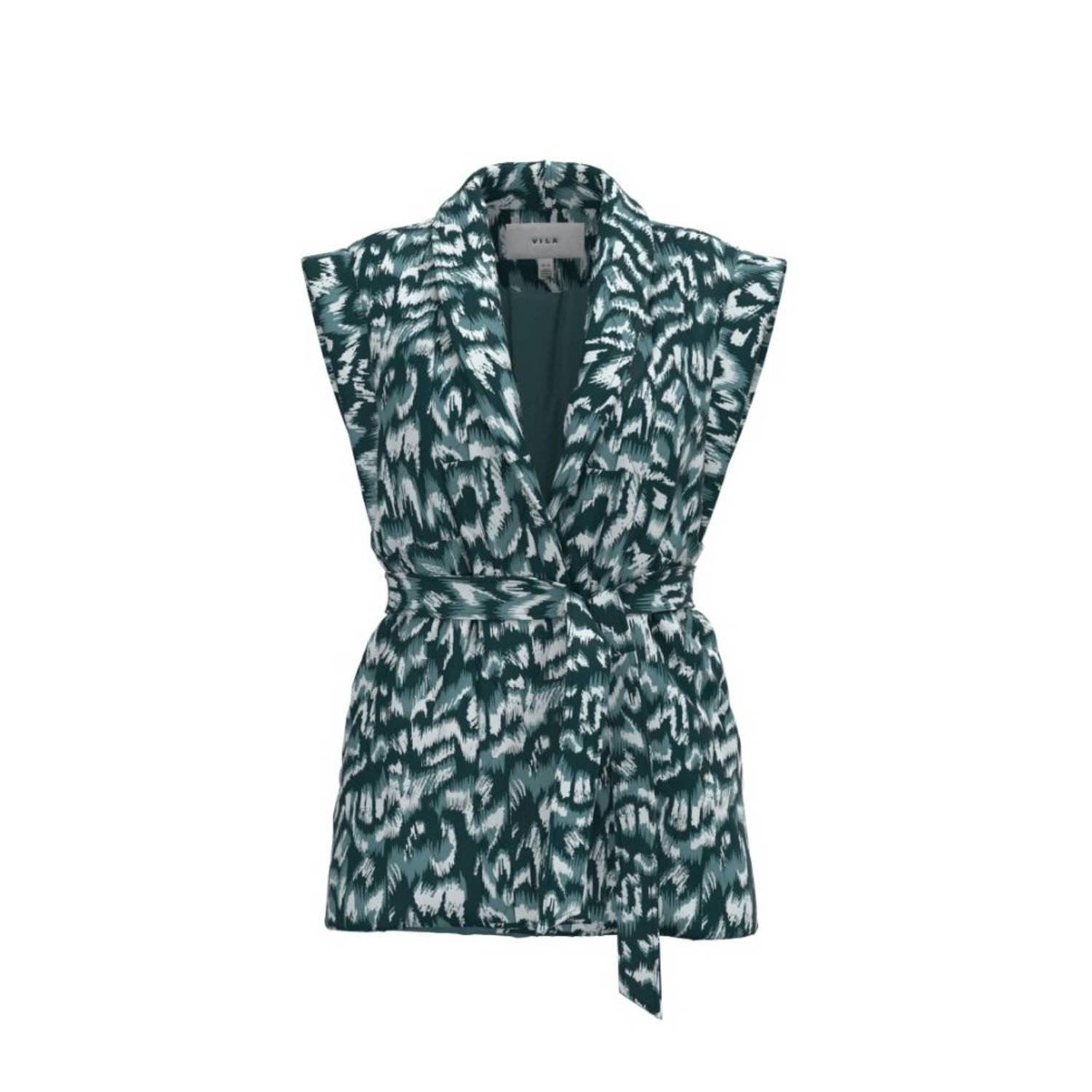 VILA gilet VISALY met all over print en ceintuur groen