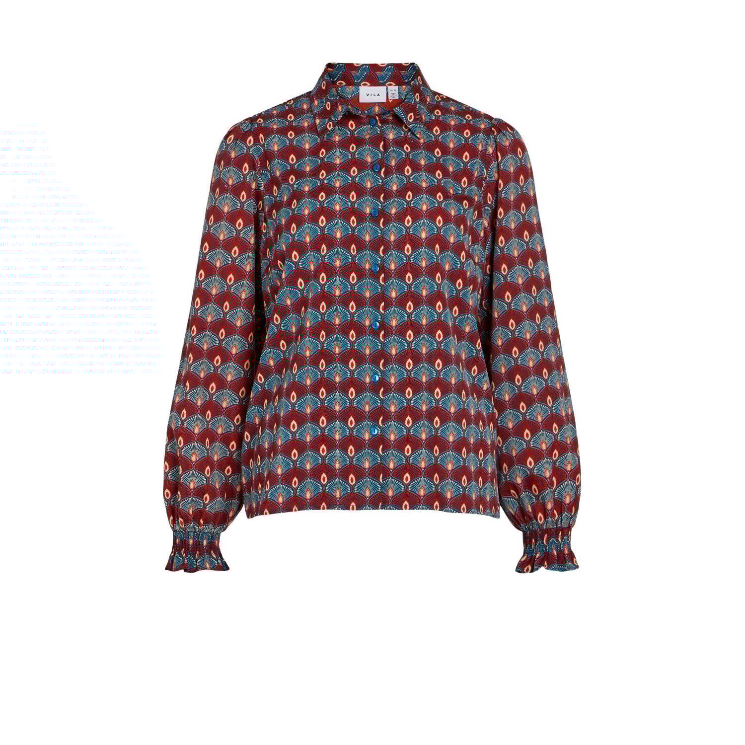 VILA blouse VIZINO van gerecycled polyester rood turquoise