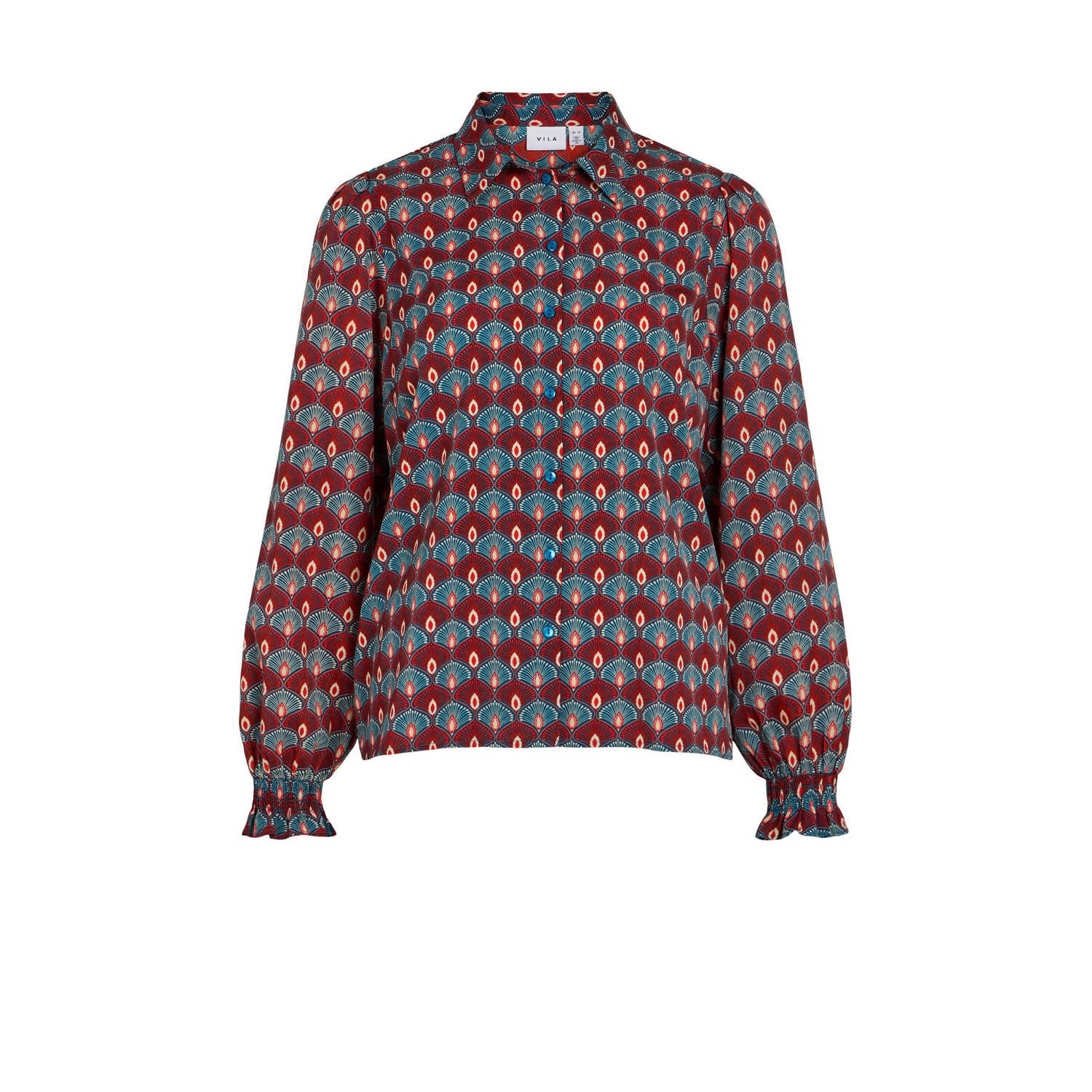 VILA blouse VIZINO van gerecycled polyester rood turquoise