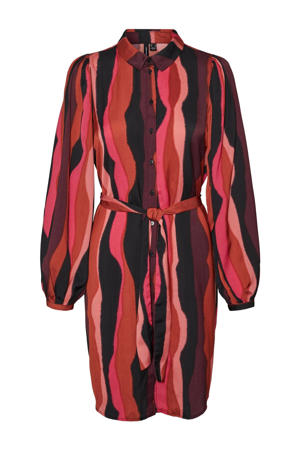 blousejurk VMELLY met all over print en ceintuur roodbruin/zwart
