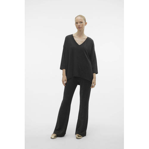VERO MODA high waist flared broek VMKANVA zwart/zilver afbeelding