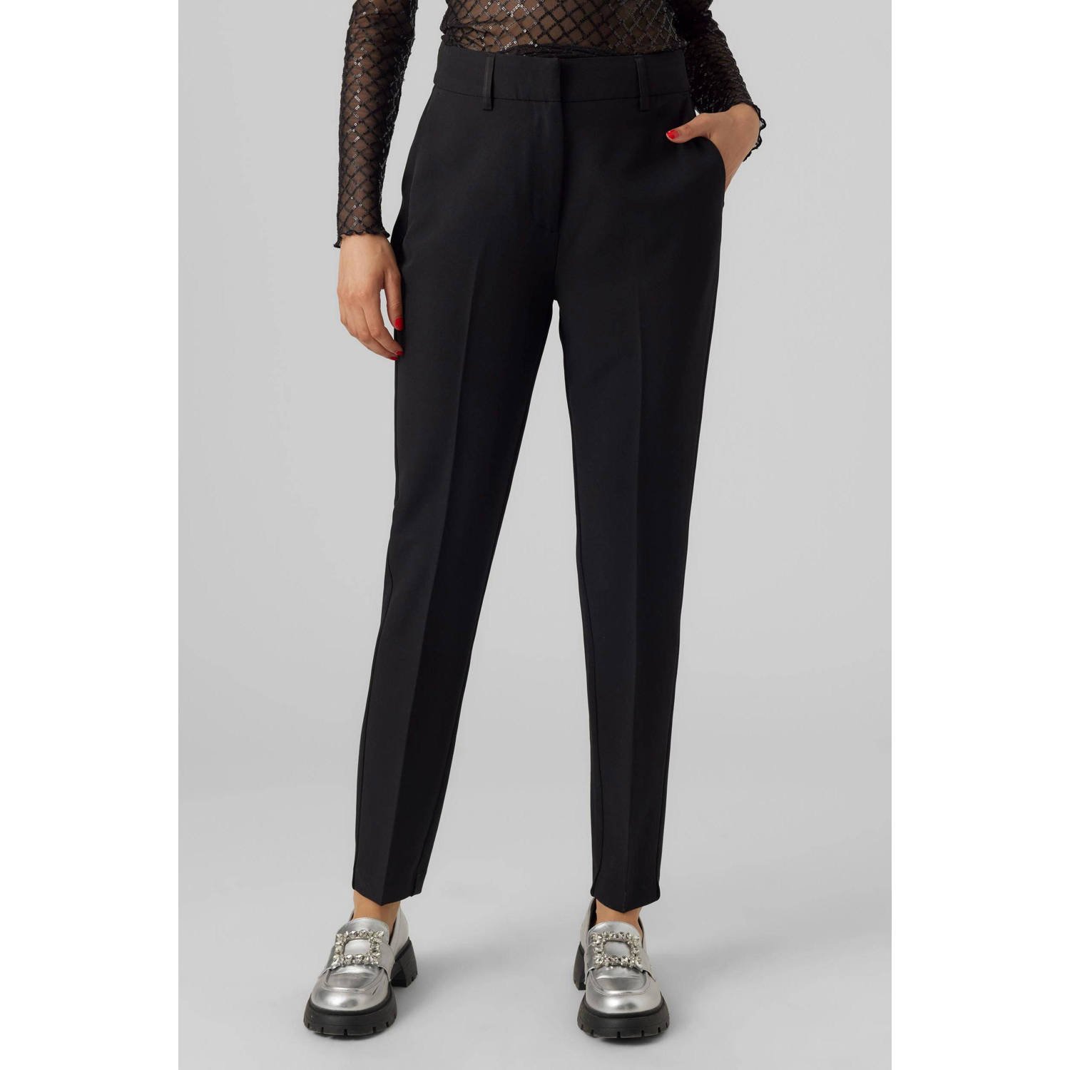 VERO MODA high waist tapered fit pantalon VMHOLLY zwart