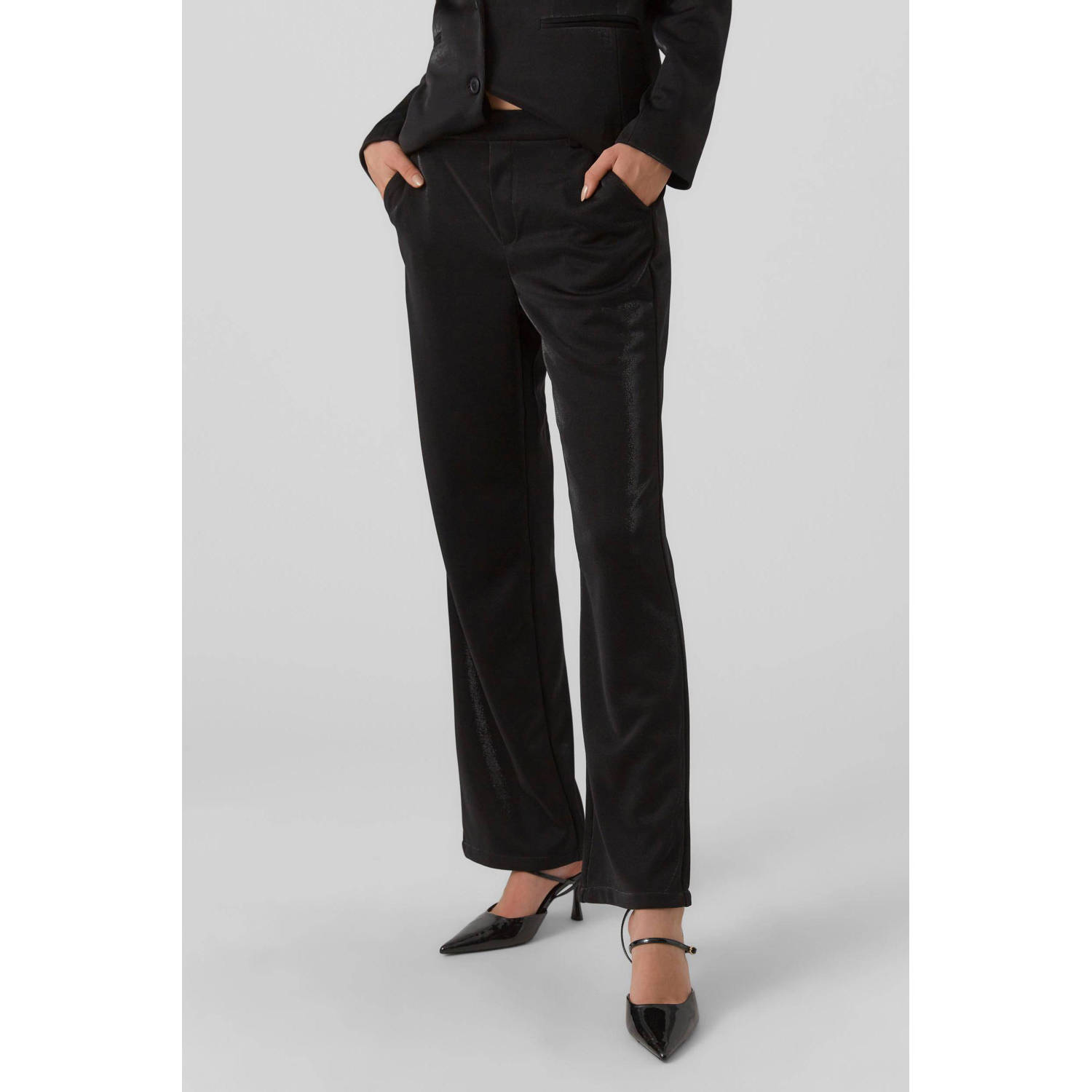 VERO MODA wide leg pantalon VMSIA zwart