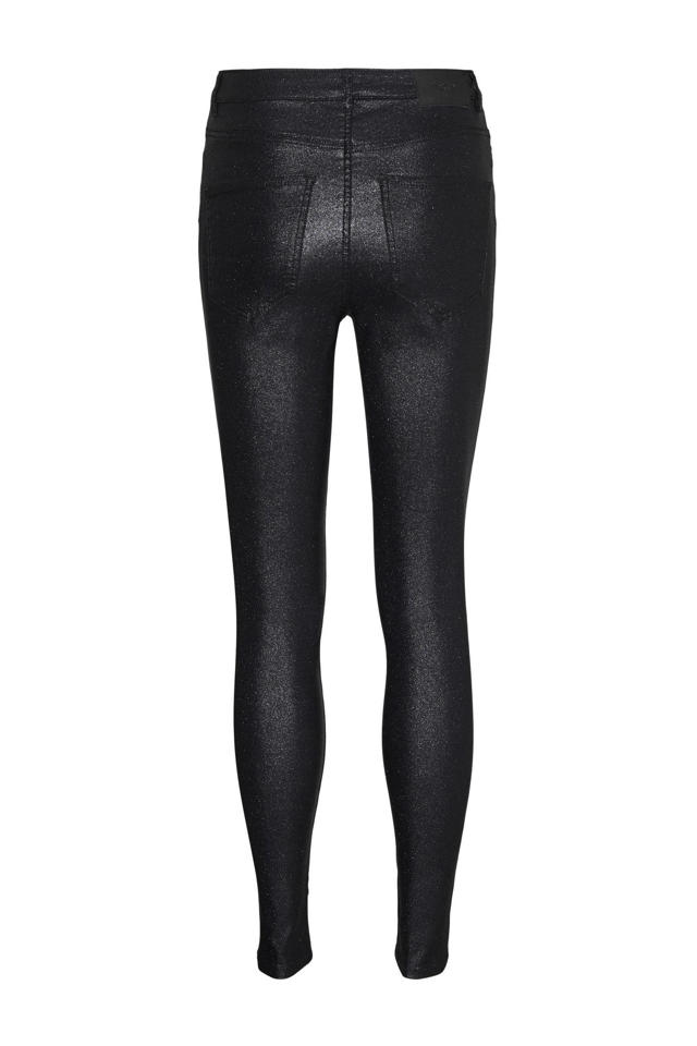 VERO MODA coated high waist skinny broek VMSOPHIA met glitters zwart