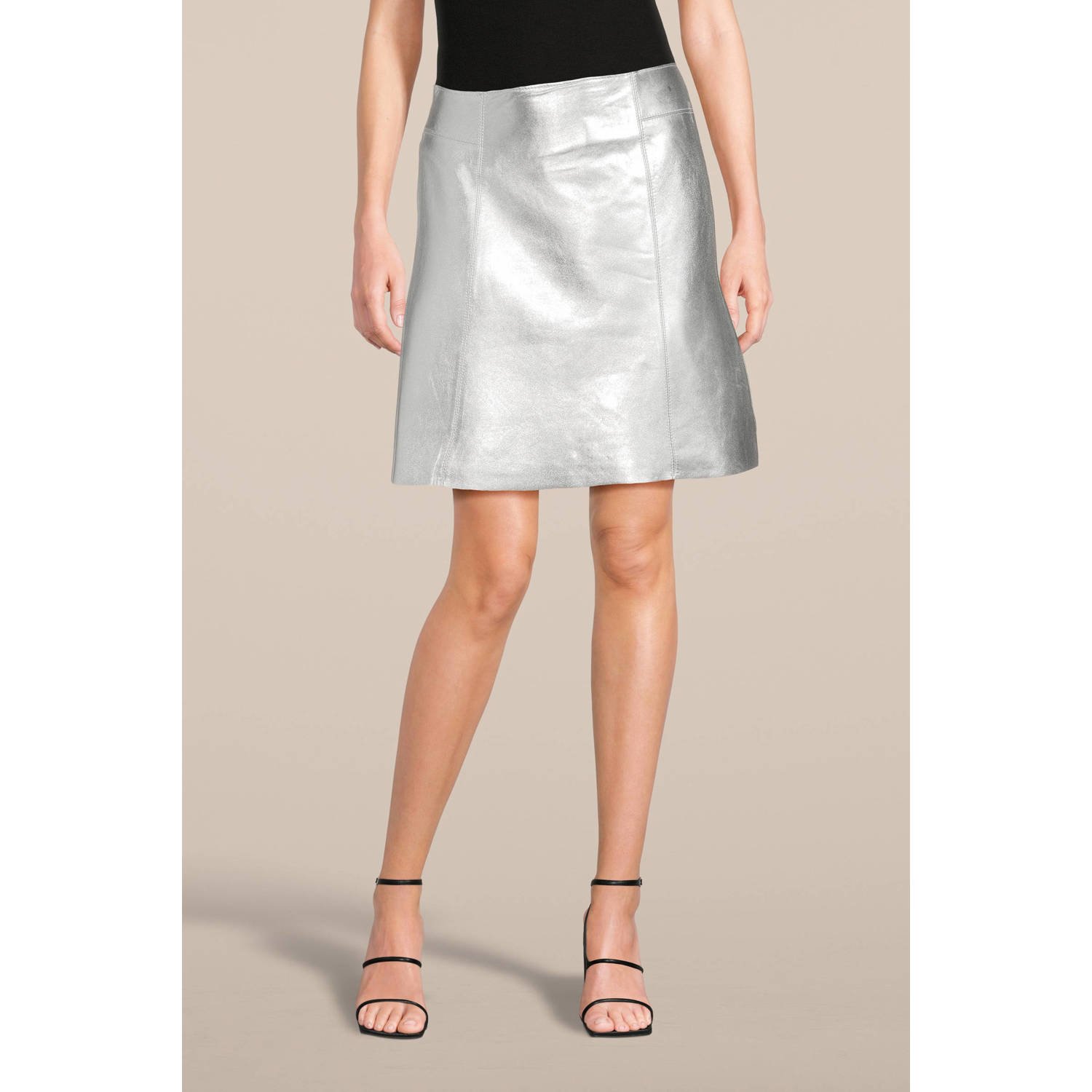 SELECTED FEMME metallic leren rok zilver