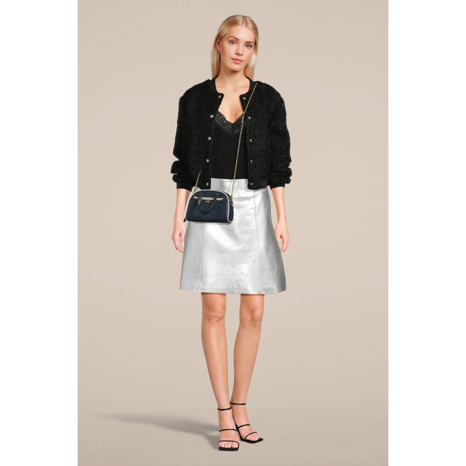 SELECTED FEMME metallic leren rok zilver