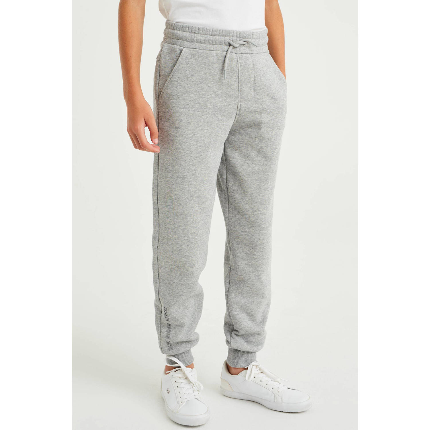 WE Fashion Blue Ridge regular fit joggingbroek grey melange Grijs Katoen 128