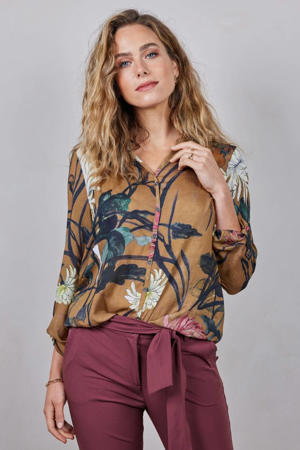 gebloemde blousetop Nyssa bruin/blauw/roze