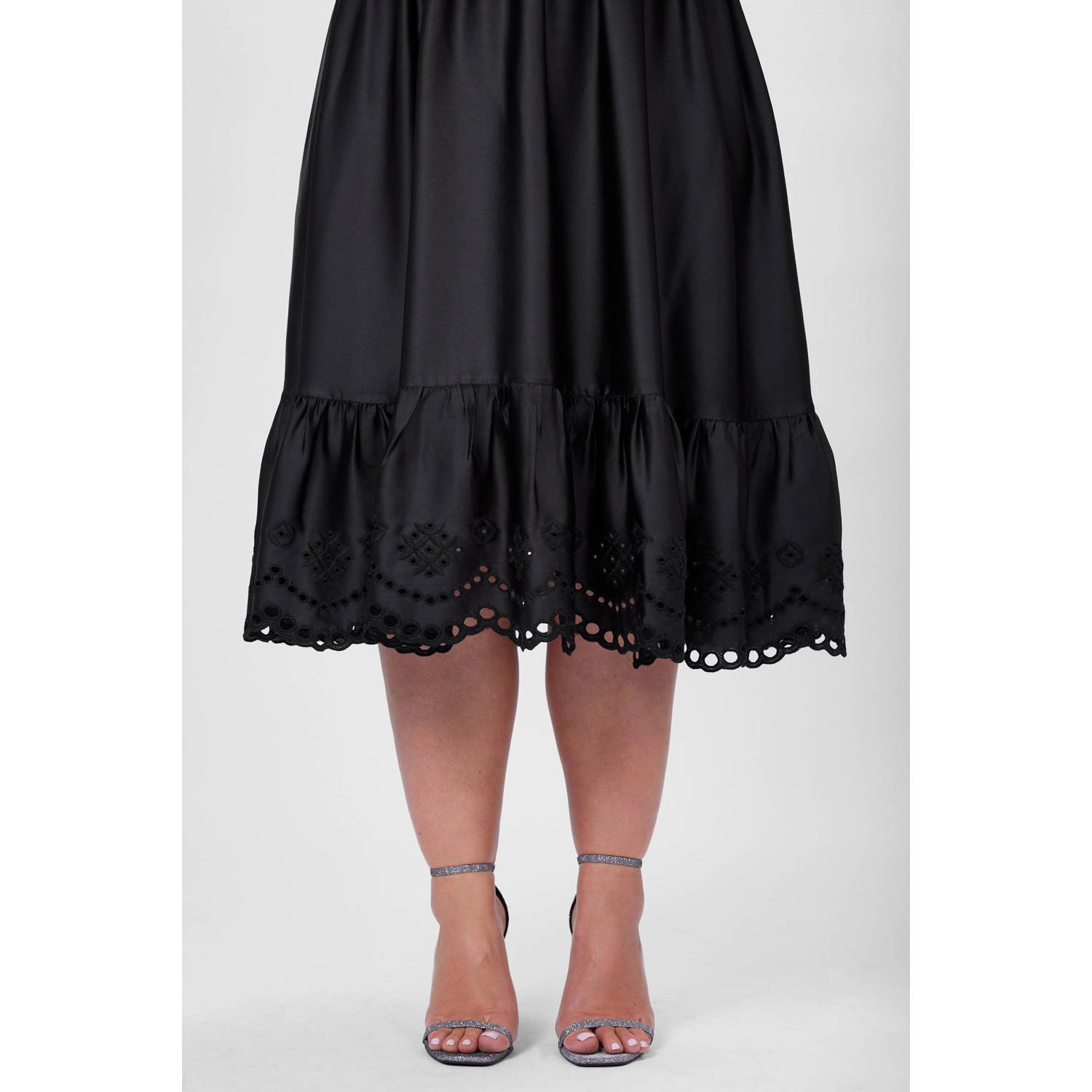 Miljuschka by Wehkamp midi jurk met broderie zwart