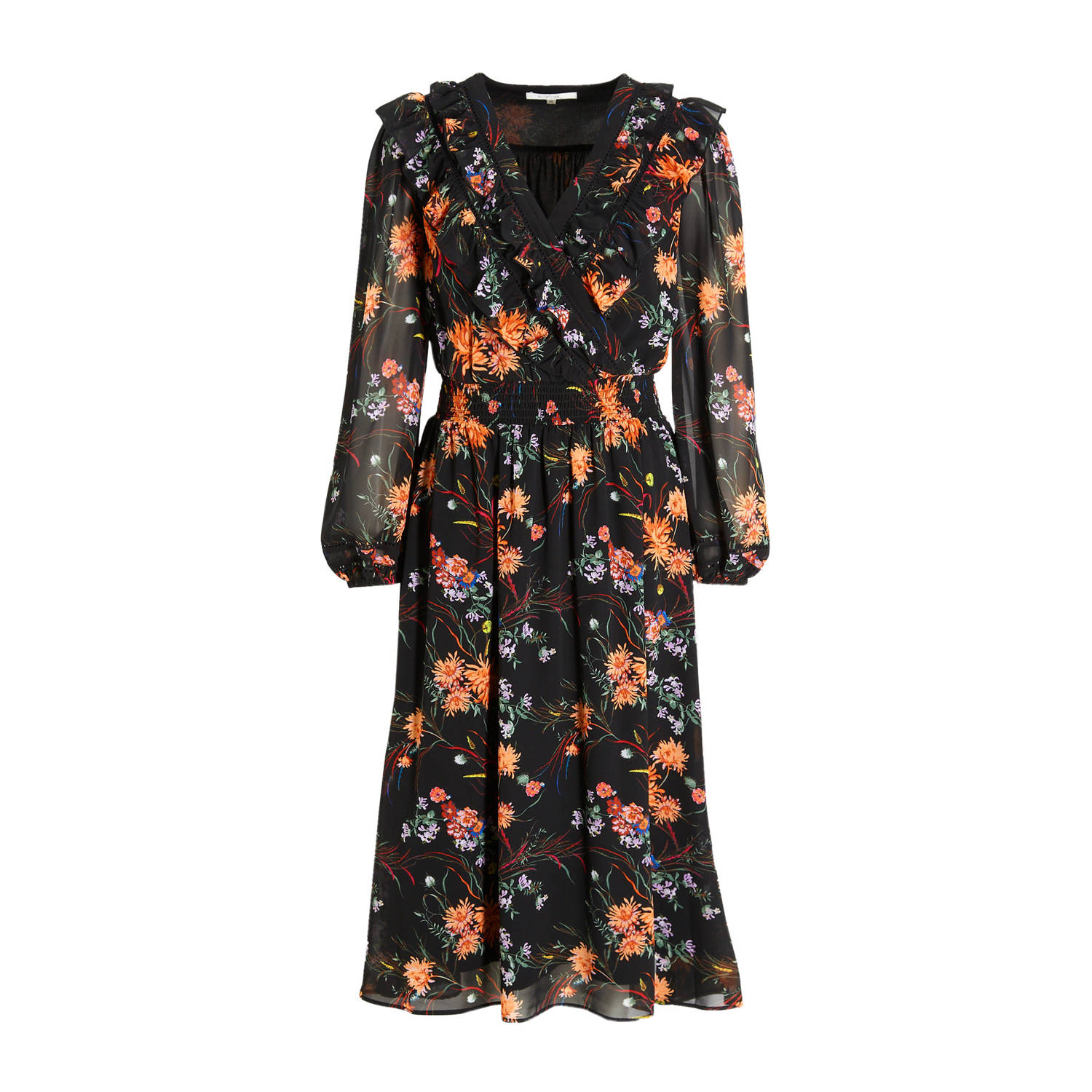 Miljuschka by Wehkamp midi jurk met bloemenprint zwart
