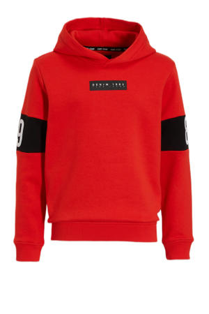 hoodie FLOW met tekst rood/zwart