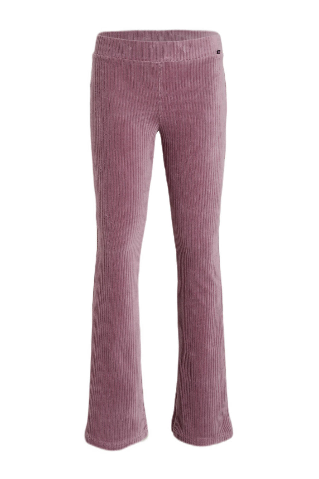 Roze meisjes WE Fashion velours flared broek met regular waist, elastische tailleband en effen
