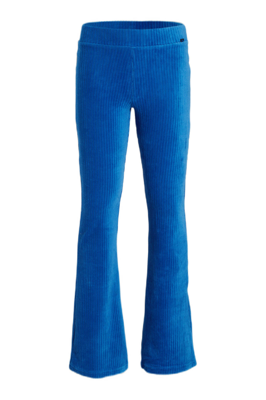 Blauwe meisjes WE Fashion velours flared broek met regular waist en elastische tailleband