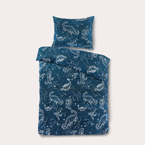 NOUS Kids katoenen dekbedovertrek kinderbed dino (120x150 cm) - Petrol