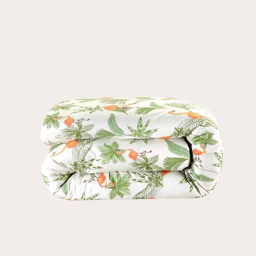 NOUS Kids katoenen dekbedovertrek ledikant (100x135 cm) - Roomwit/roze/groen