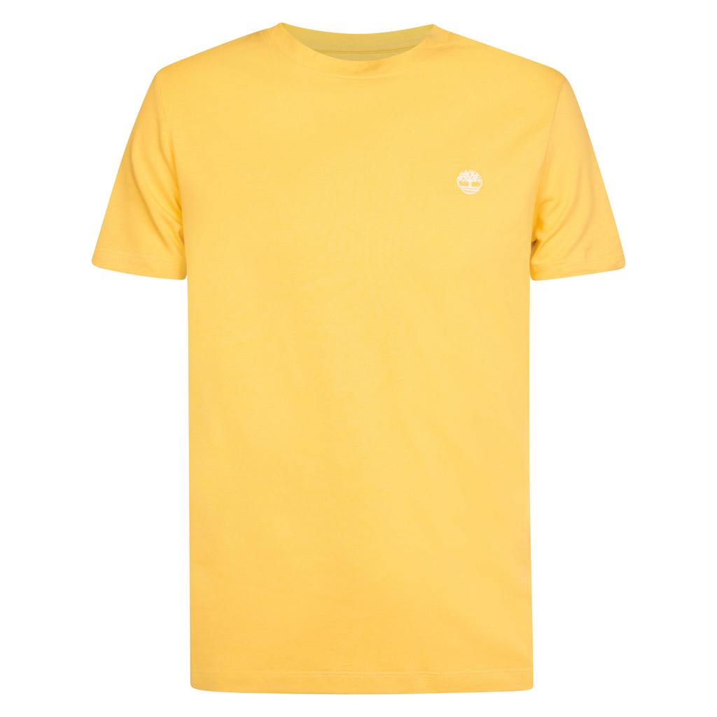 Gele heren Timberland regular fit T-shirt van katoen met logo dessin, korte mouwen en ronde hals