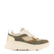 thumbnail: Beige en groene dames Graceland chunky sneakers van imitatieleer met veters