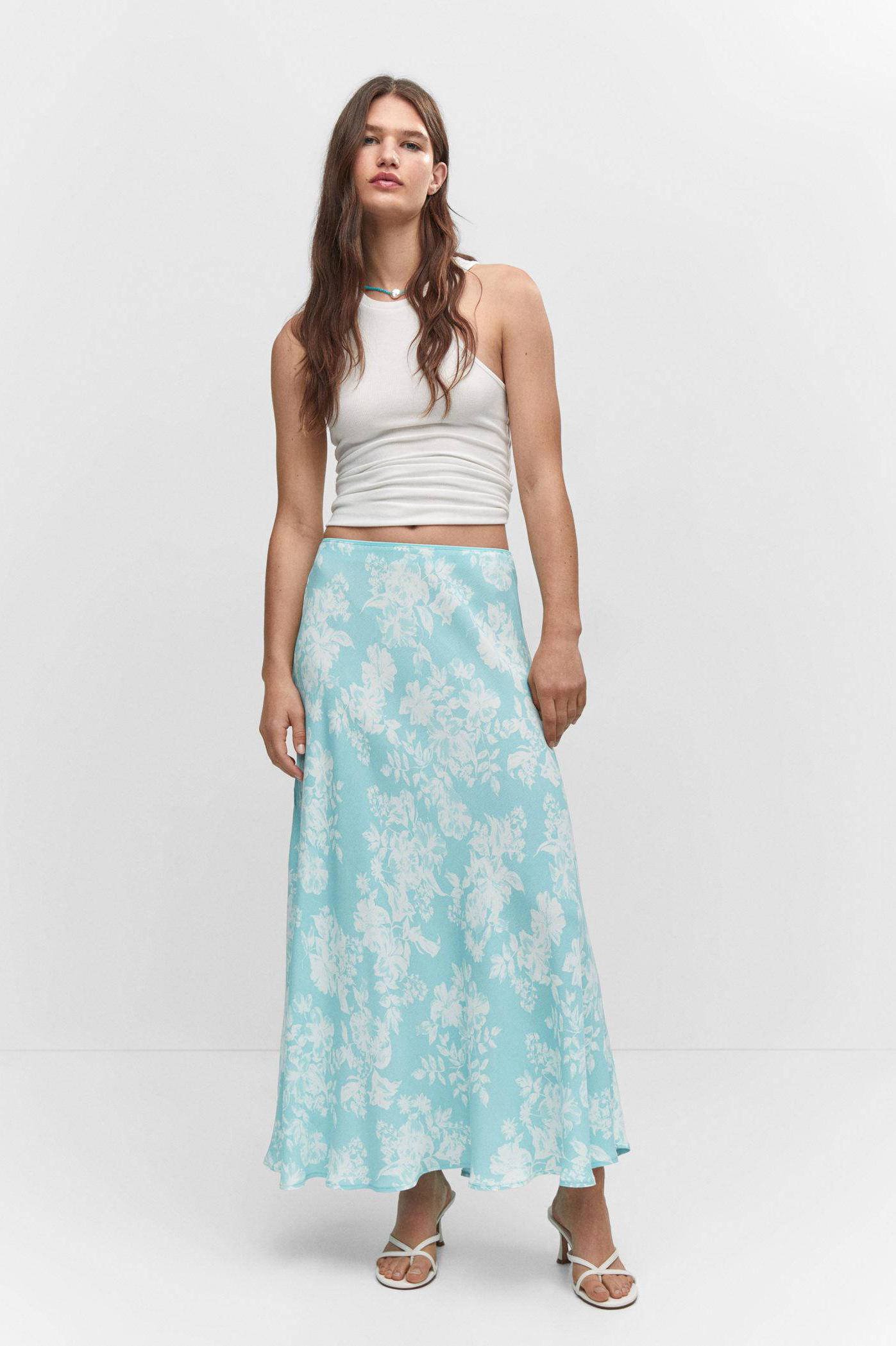 gebloemde maxi rok blauw