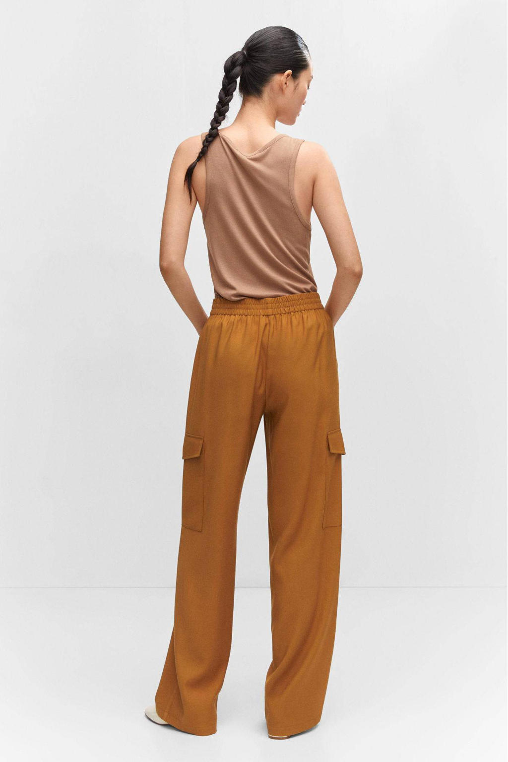 Mango high waist straight fit broek bruin wehkamp