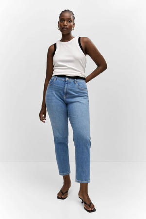 cropped high waist mom jeans medium blue denim
