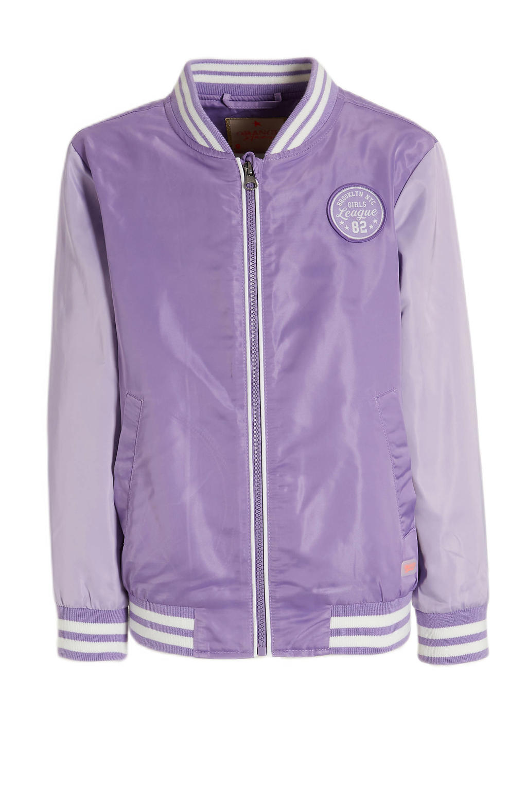 Paarse meisjes Orange Stars baseball jacket Pamela van polyester met meerkleurige print, lange mouwen, ronde hals en ritssluiting