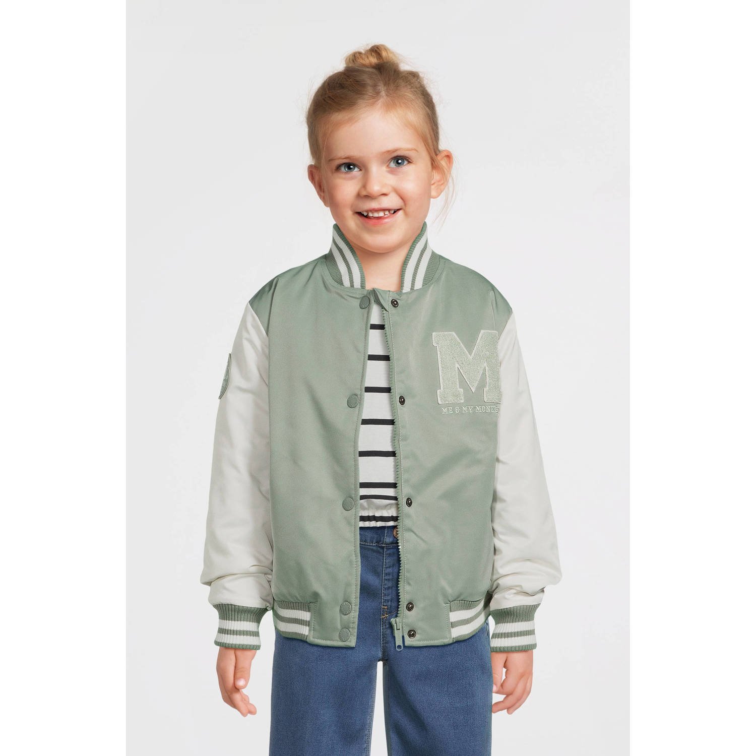 Me & My Monkey baseball jacket Parel met logo lichtgroen Jas Meisjes Polyester Ronde hals 116