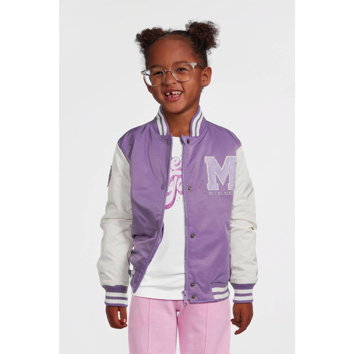 Me & My Monkey baseball jacket Parel met logo paars Jas Meisjes Polyester Ronde hals 164