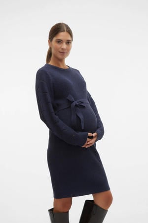 gebreide zwangerschapsjurk MLNEWLINA met ceintuur donkerblauw