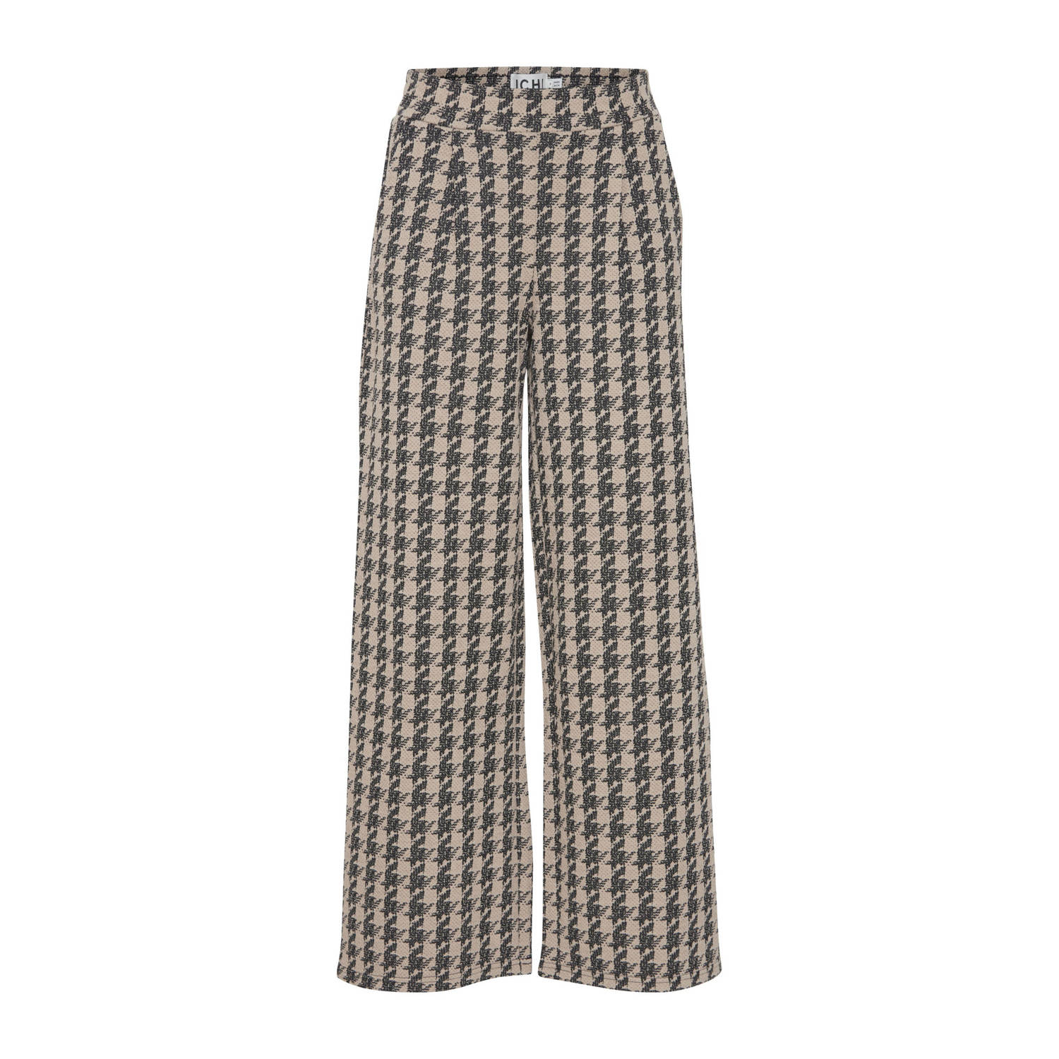 ICHI wide leg pantalon IHKATE HOUNDSTOOTH met pied-de-poule bruin zwart