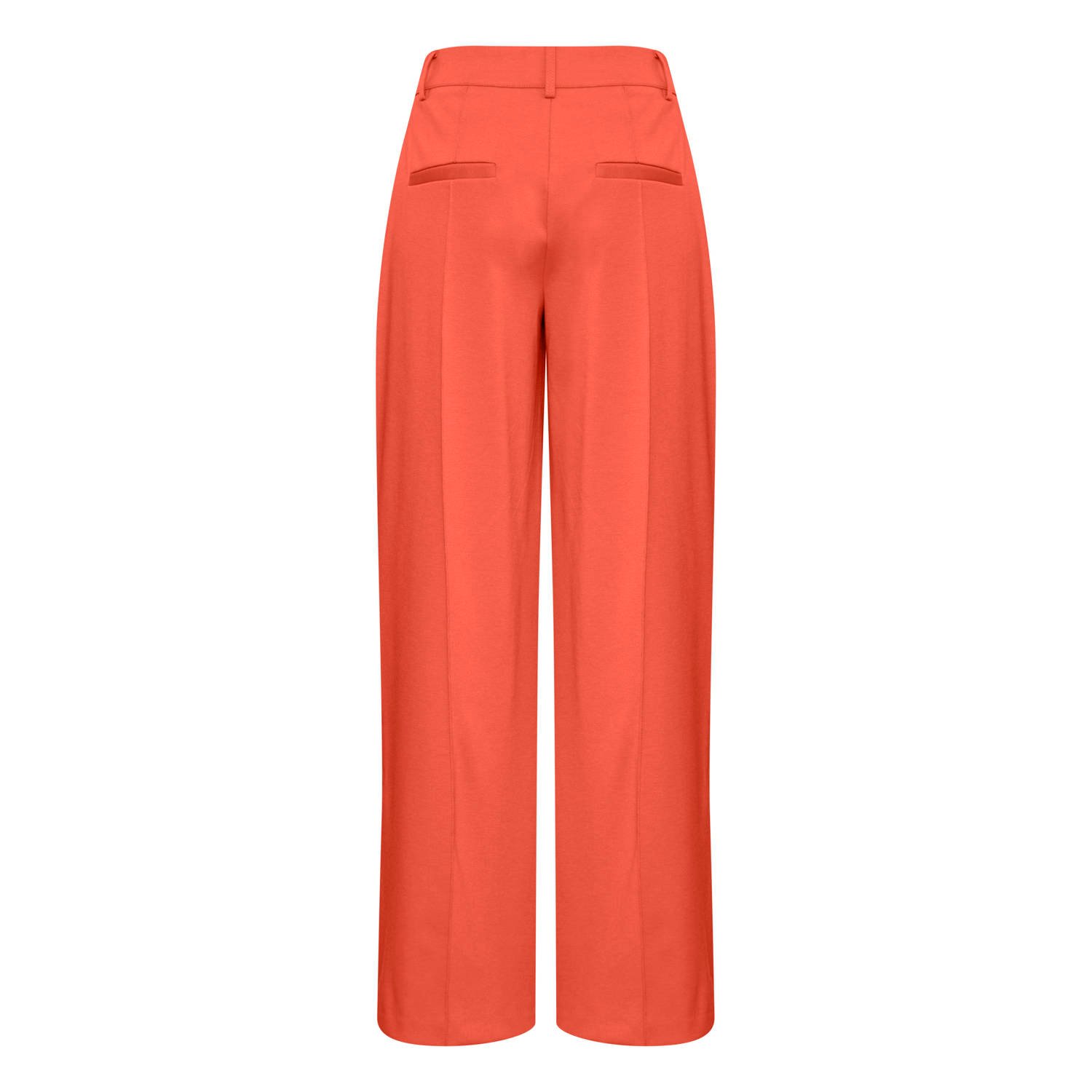 ICHI wide leg pantalon IHKATE van gerecycled polyester koraalrood