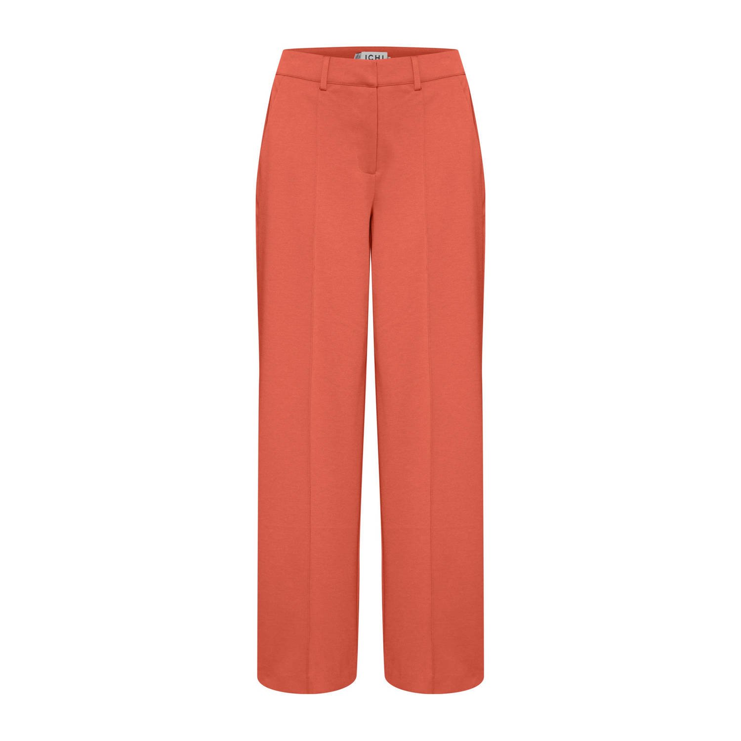 ICHI wide leg pantalon IHKATE van polyester koraalrood