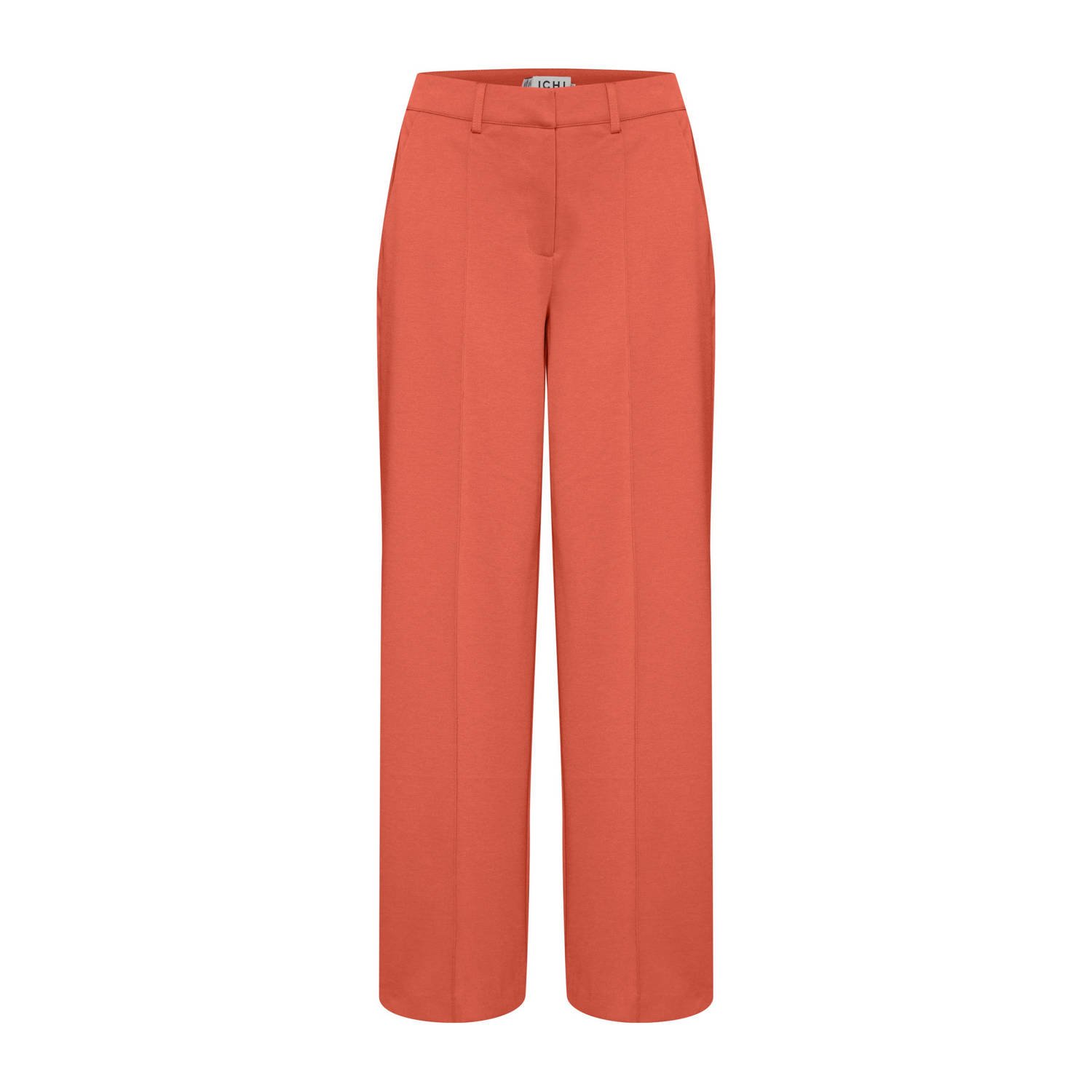 ICHI wide leg pantalon IHKATE van polyester koraalrood