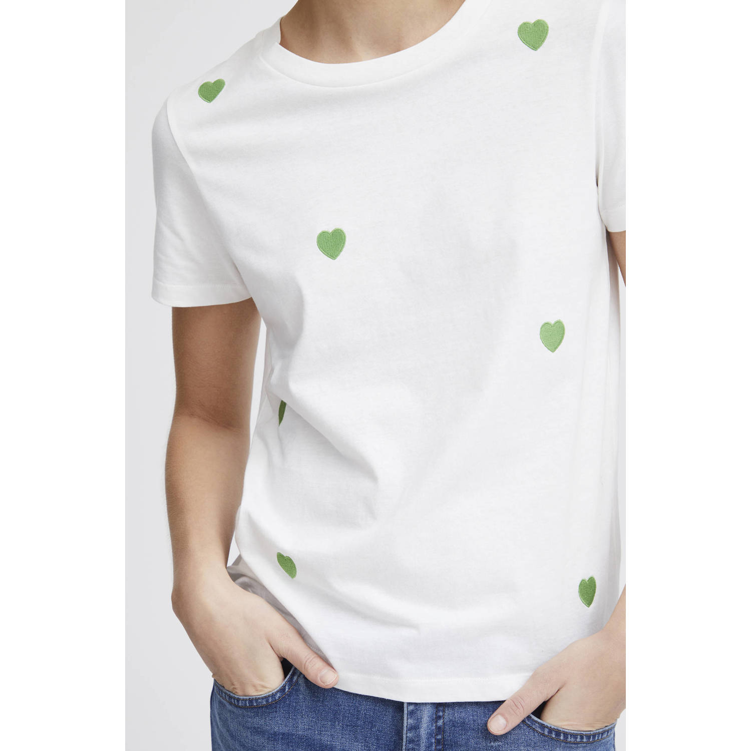 ICHI T-shirt IHCAMINO met hartjes wit groen