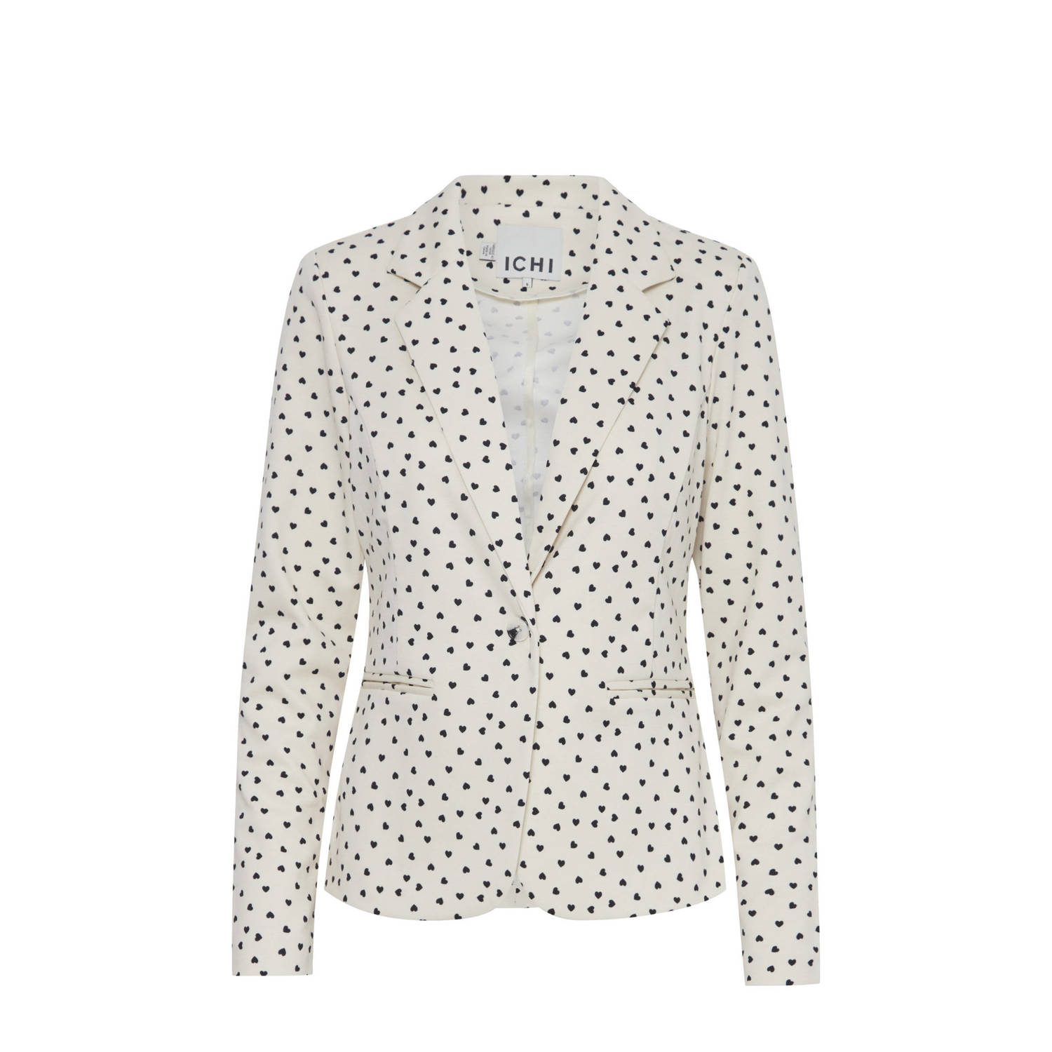 ICHI getailleerde blazer IHKATE PRINT met hartjes wit zwart